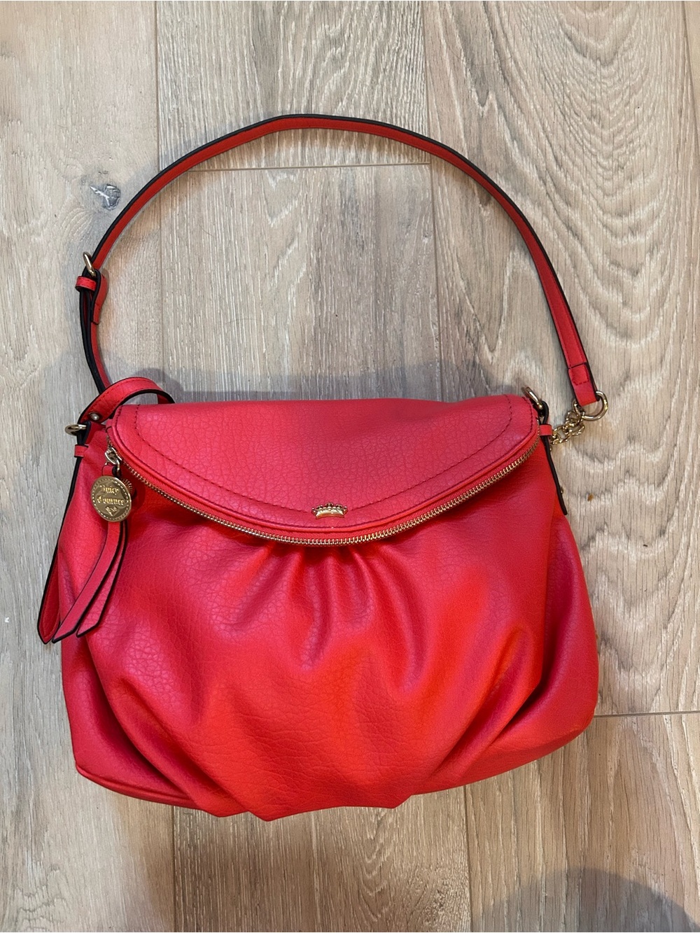 Y2K Juicy Couture Red Leather Hobo Shoulder Bag